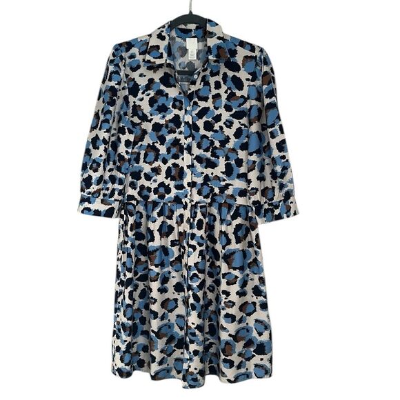 H&M Women’s Shirt Dress Light Blue Leopard Print Size 4 - Picture 1 of 13